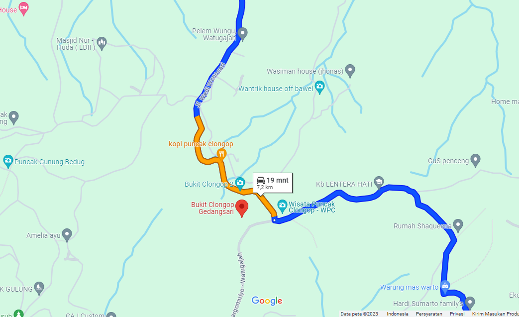 Antisipasi Kecelakaan Lalu Lintas: Dua Rute di Gunungkidul Akan 'Hilang' dari Google Maps. Gambar : Rute Clongop on Google maps